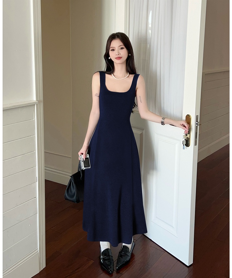 A-line sleeveless vest knitted strap dress