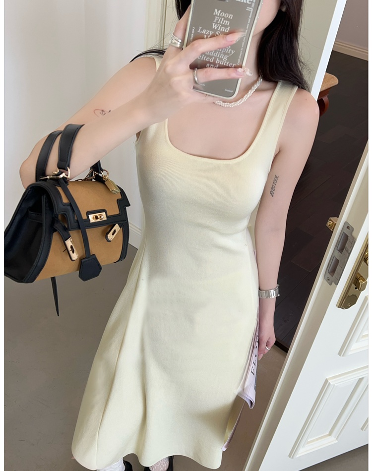 A-line sleeveless vest knitted strap dress