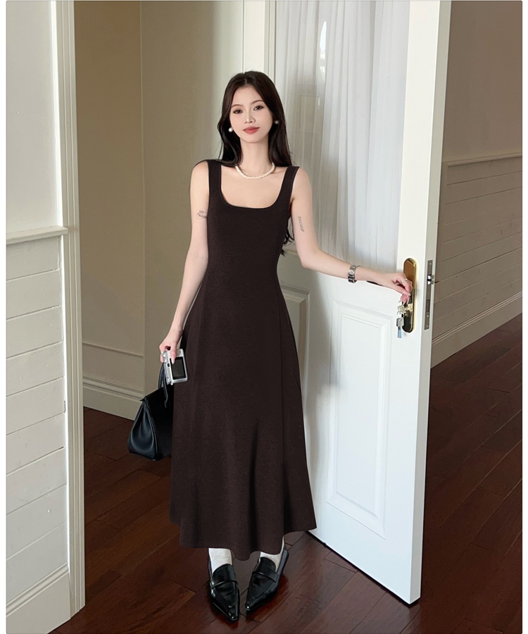 A-line sleeveless vest knitted strap dress