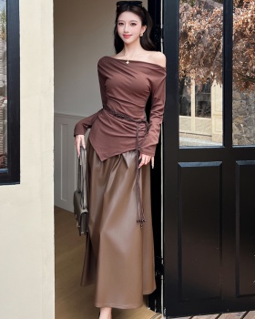 Slim art belt temperament tops 2pcs set