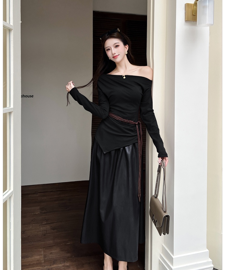 Slim art belt temperament tops 2pcs set