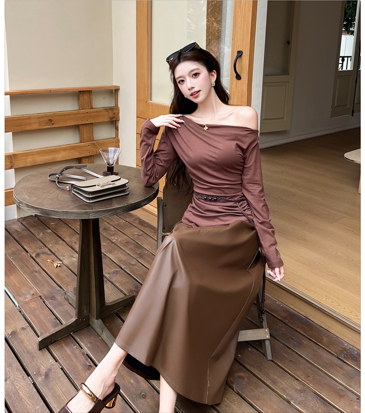 Slim art belt temperament tops 2pcs set
