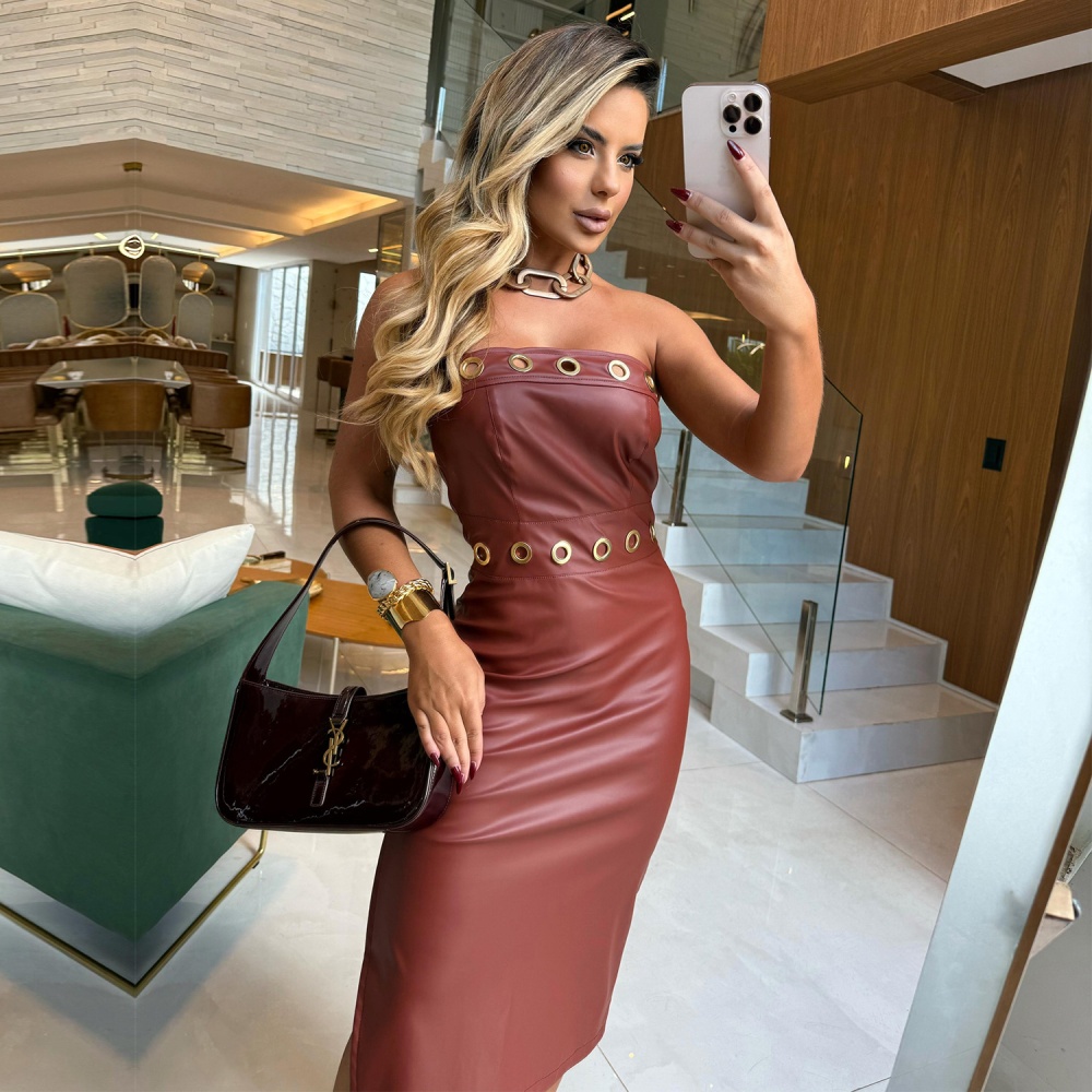 Split European style wrapped chest fashion slim dress