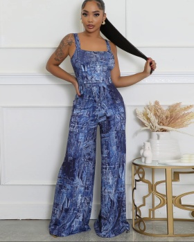 Sling European style jumpsuit drawstring trousers for women