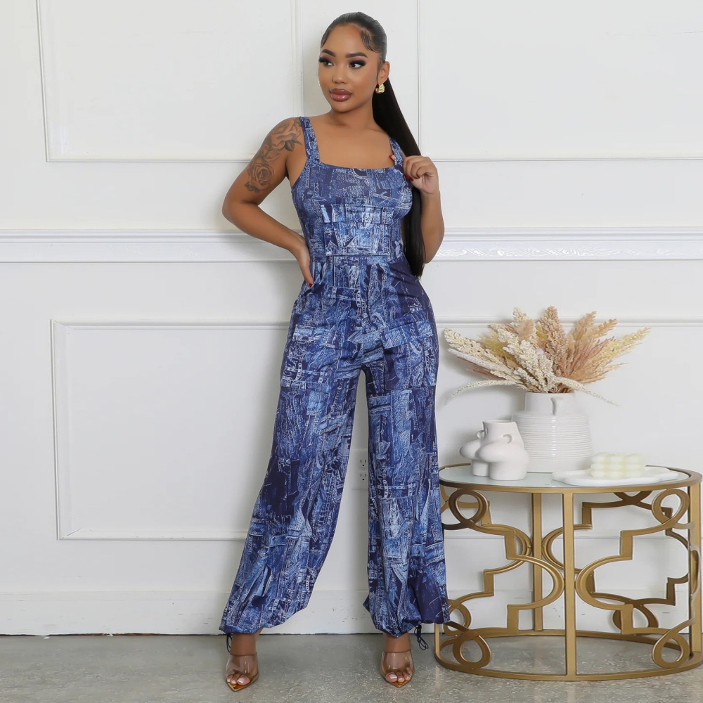 Sling European style jumpsuit drawstring trousers for women