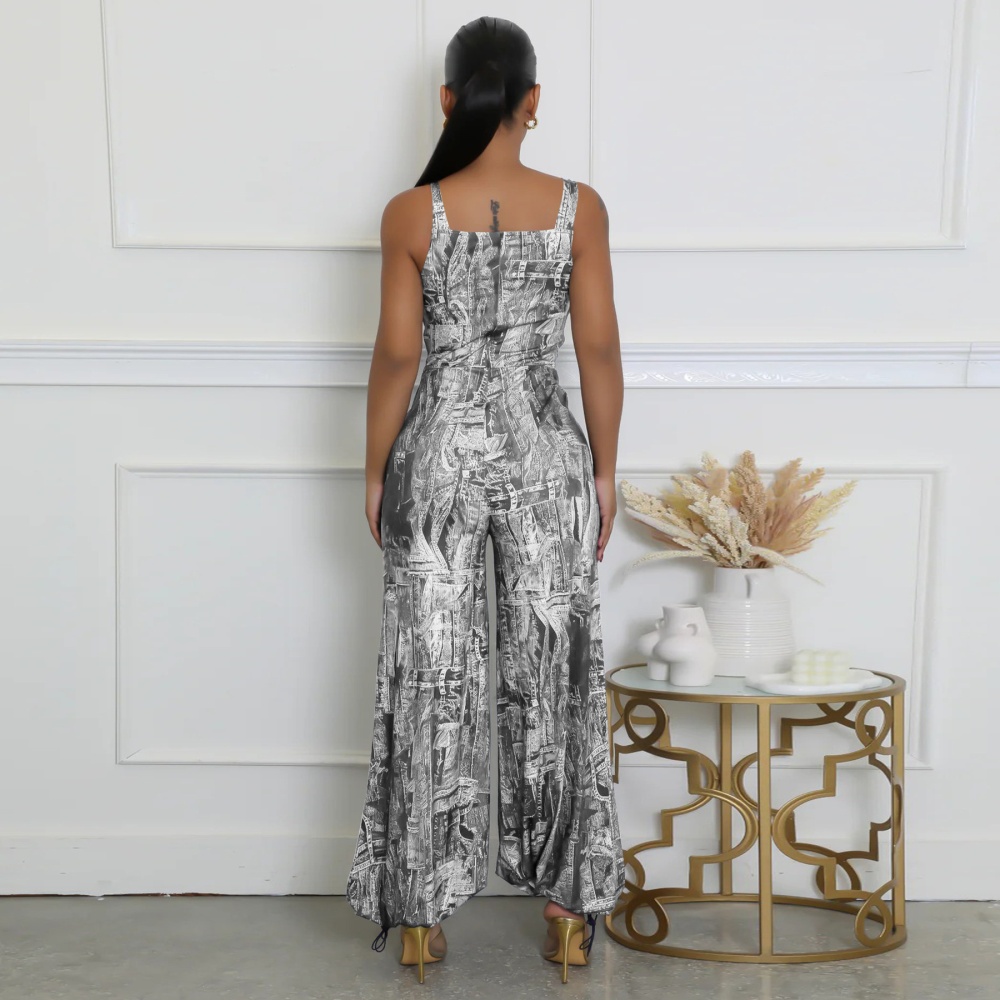 Sling European style jumpsuit drawstring trousers for women