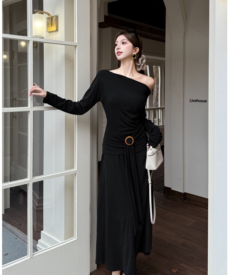 Elastic waist drape T-shirt bandage skirt 2pcs set