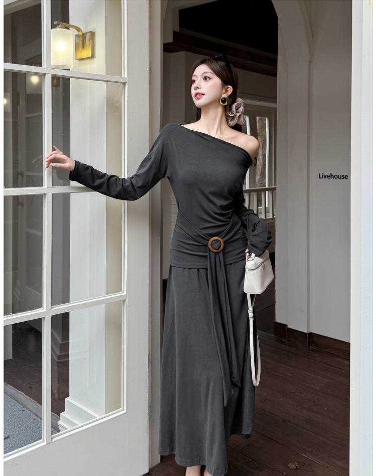 Elastic waist drape T-shirt bandage skirt 2pcs set