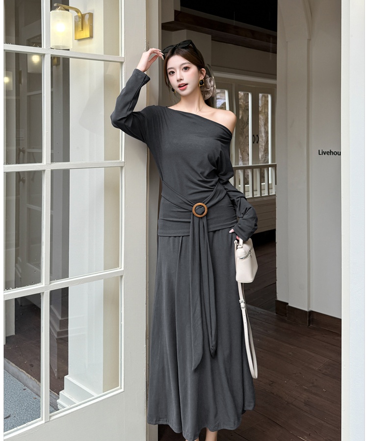 Elastic waist drape T-shirt bandage skirt 2pcs set