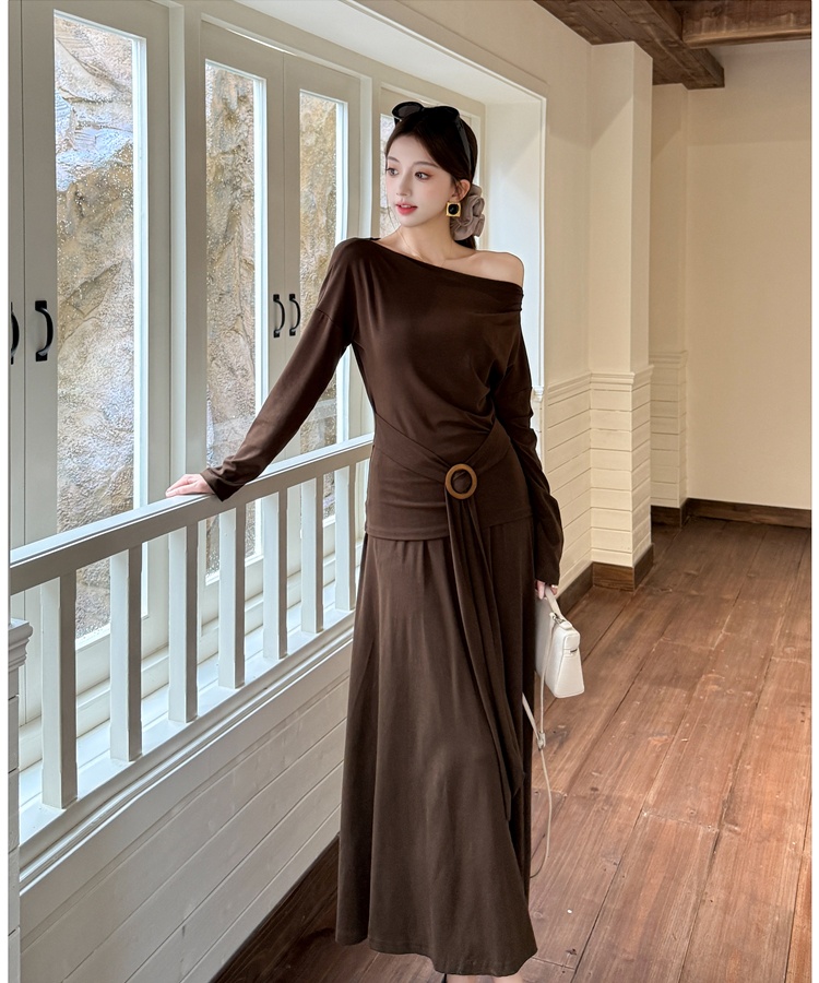 Elastic waist drape T-shirt bandage skirt 2pcs set