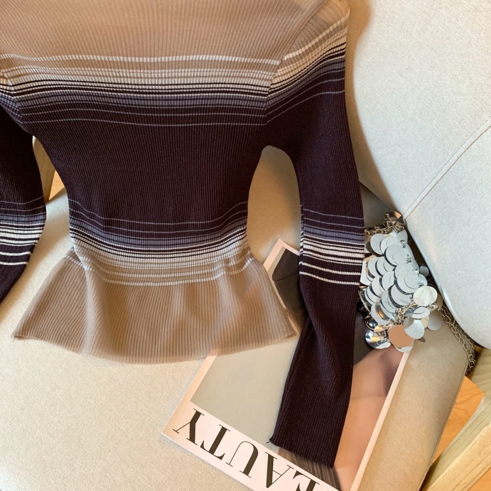 Enticement retro T-shirt long sleeve knitted tops