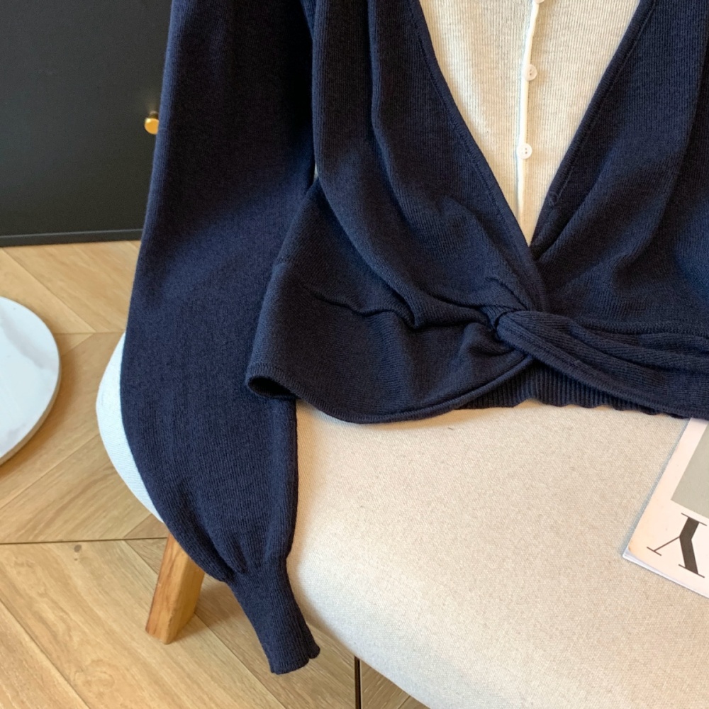 All-match slim tops simple Pseudo-two sweater for women