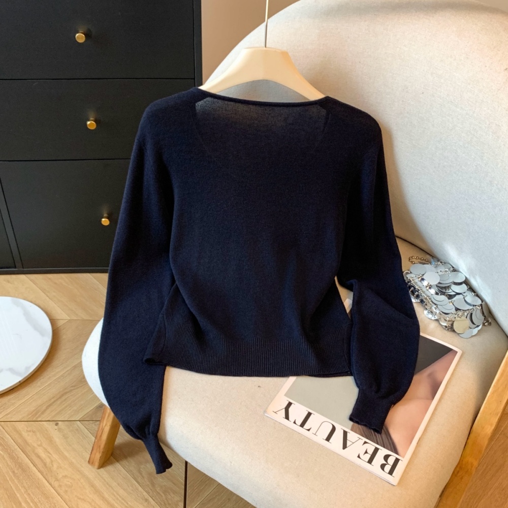 All-match slim tops simple Pseudo-two sweater for women