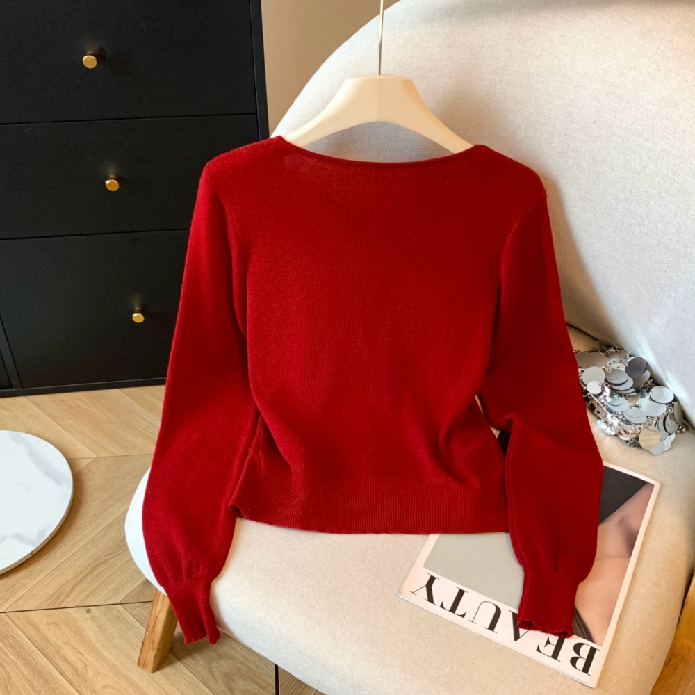 All-match slim tops simple Pseudo-two sweater for women