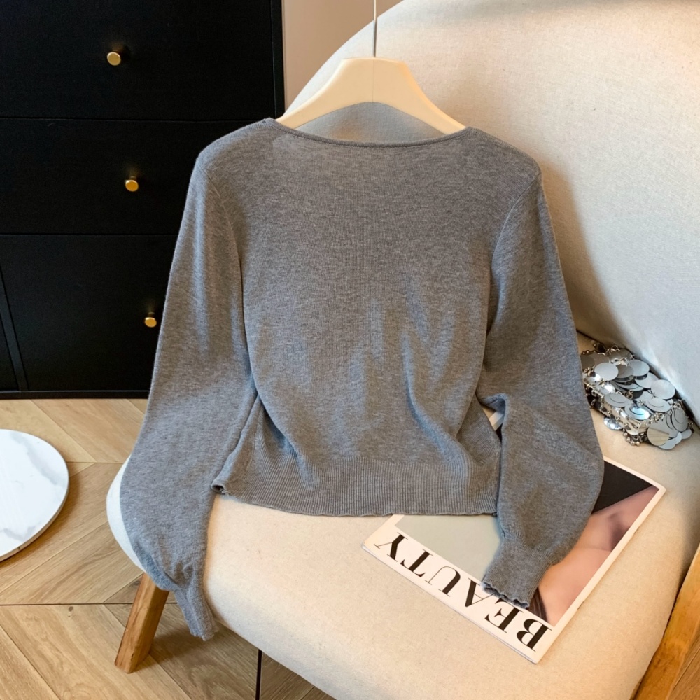 All-match slim tops simple Pseudo-two sweater for women