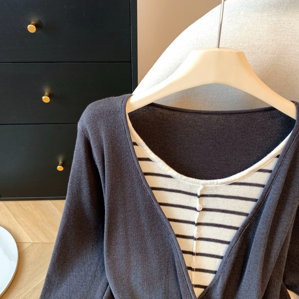 All-match slim tops simple Pseudo-two sweater for women