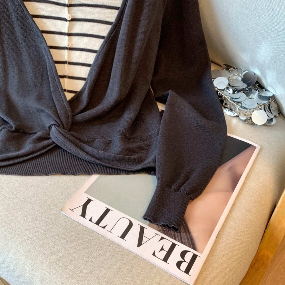 All-match slim tops simple Pseudo-two sweater for women
