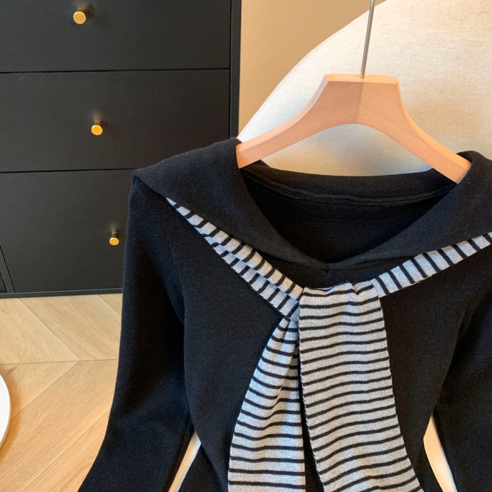 Korean style slim tops mixed colors sweater 2pcs set