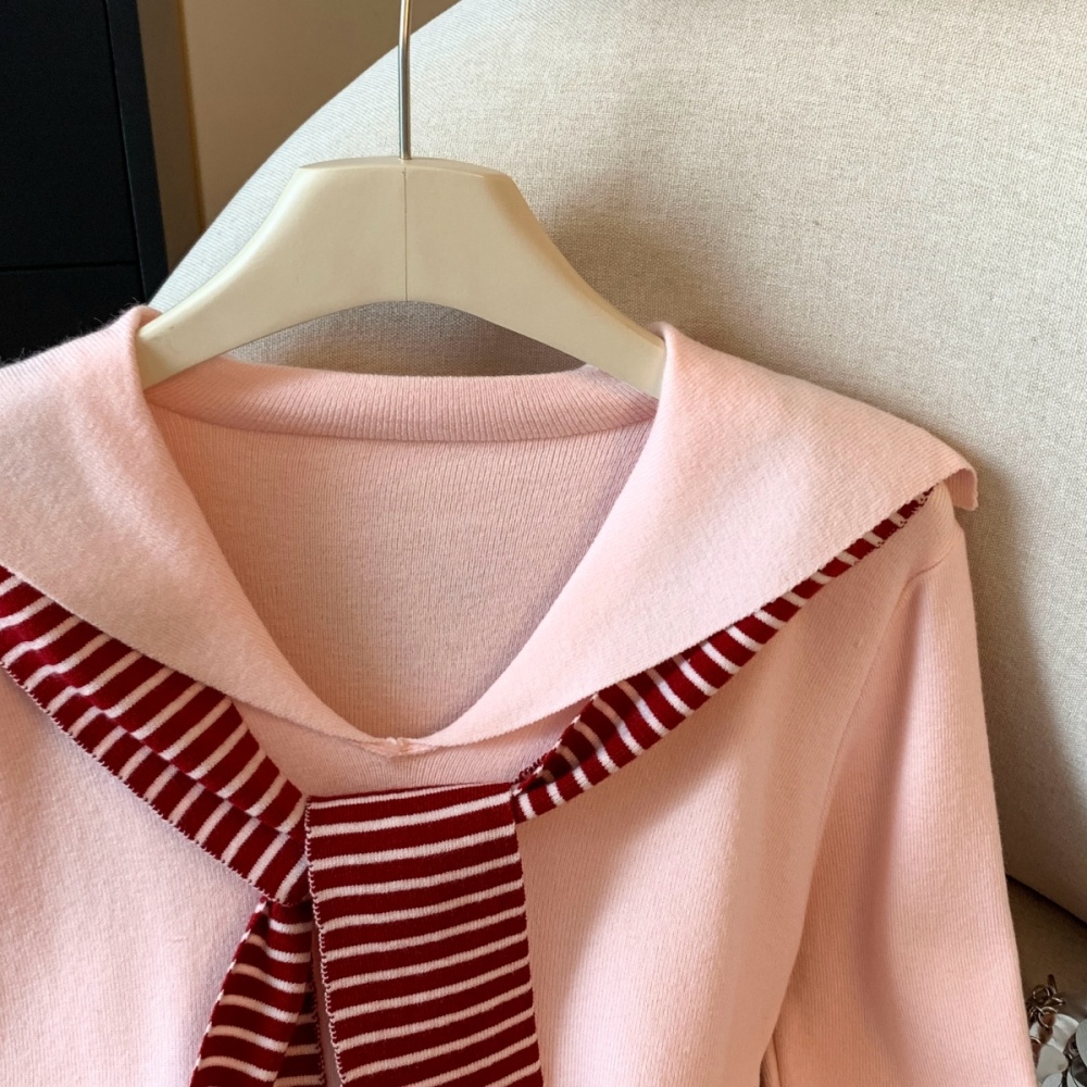 Korean style slim tops mixed colors sweater 2pcs set