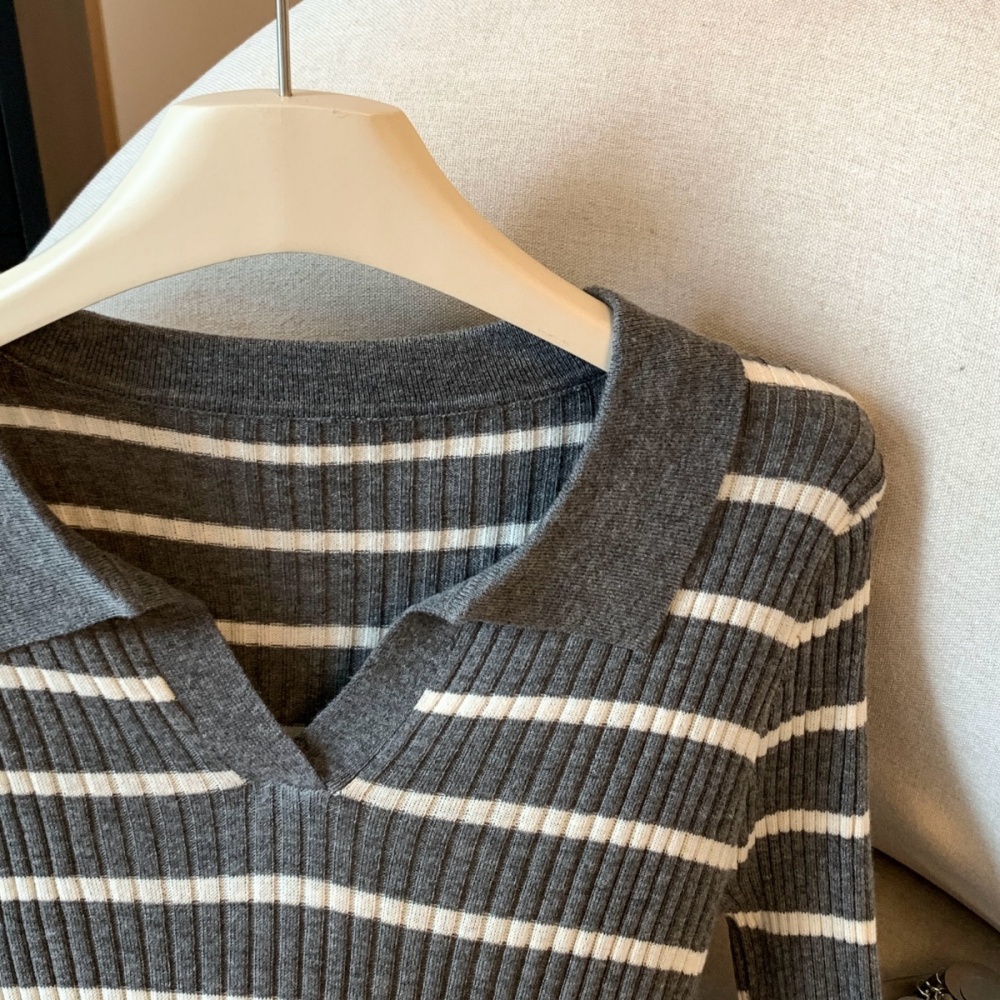 Knitted stripe tops thin bottoming shirt for women