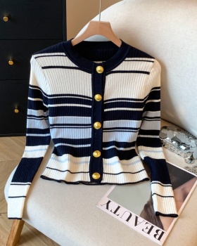Stripe slim long sleeve sling cardigan a set