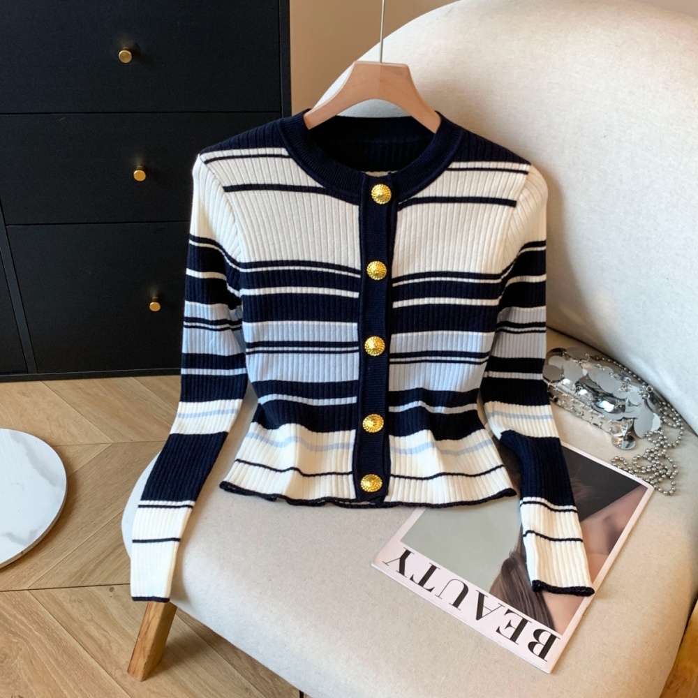Stripe slim long sleeve sling cardigan a set