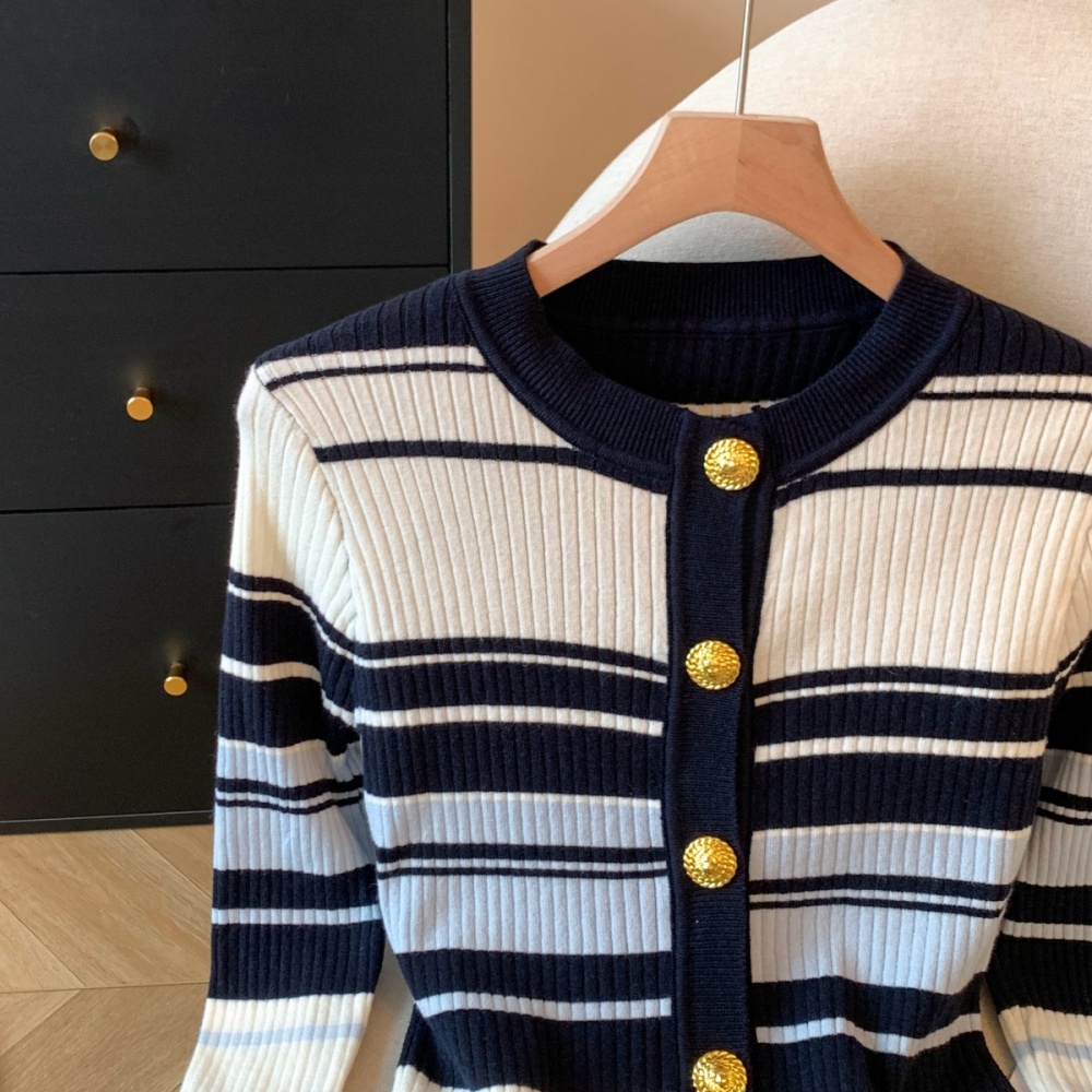 Stripe slim long sleeve sling cardigan a set
