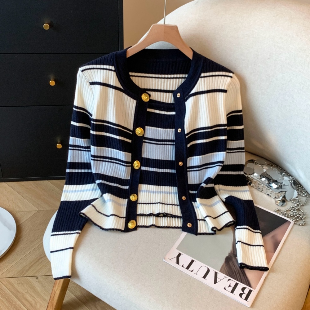Stripe slim long sleeve sling cardigan a set