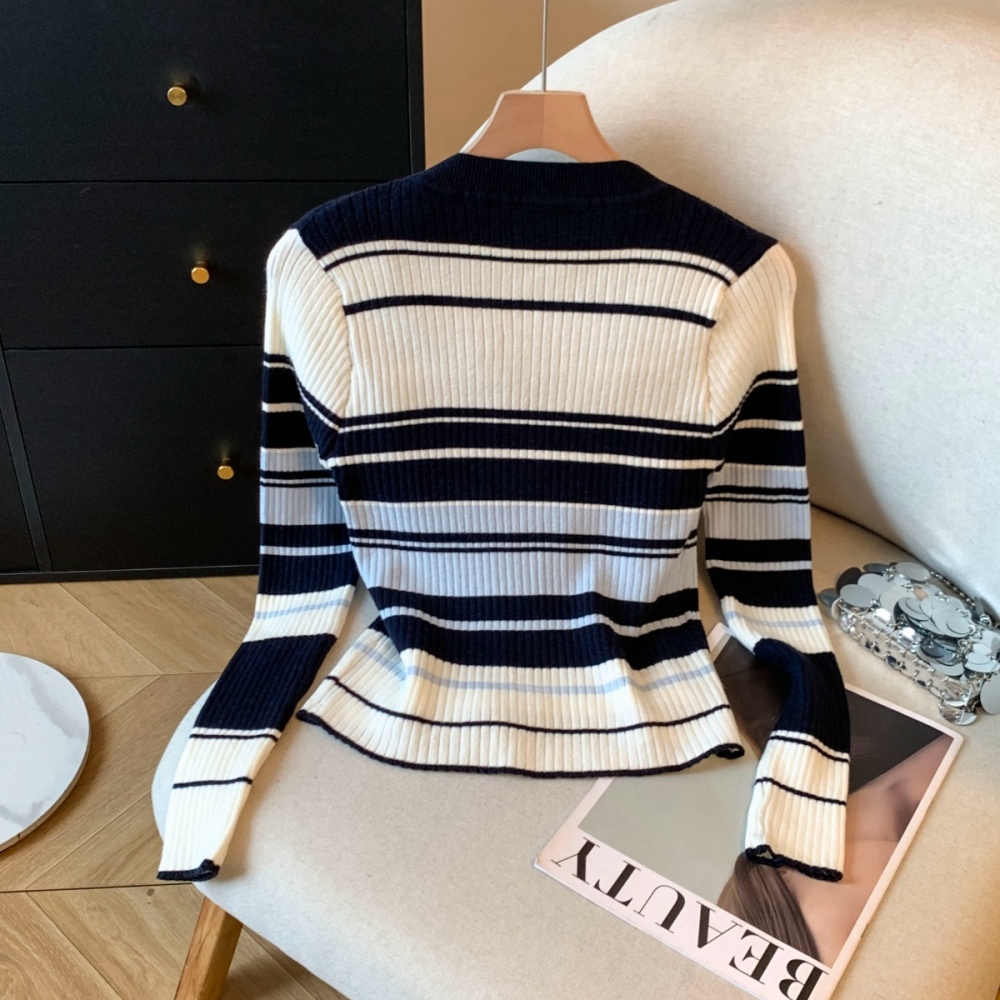 Stripe slim long sleeve sling cardigan a set