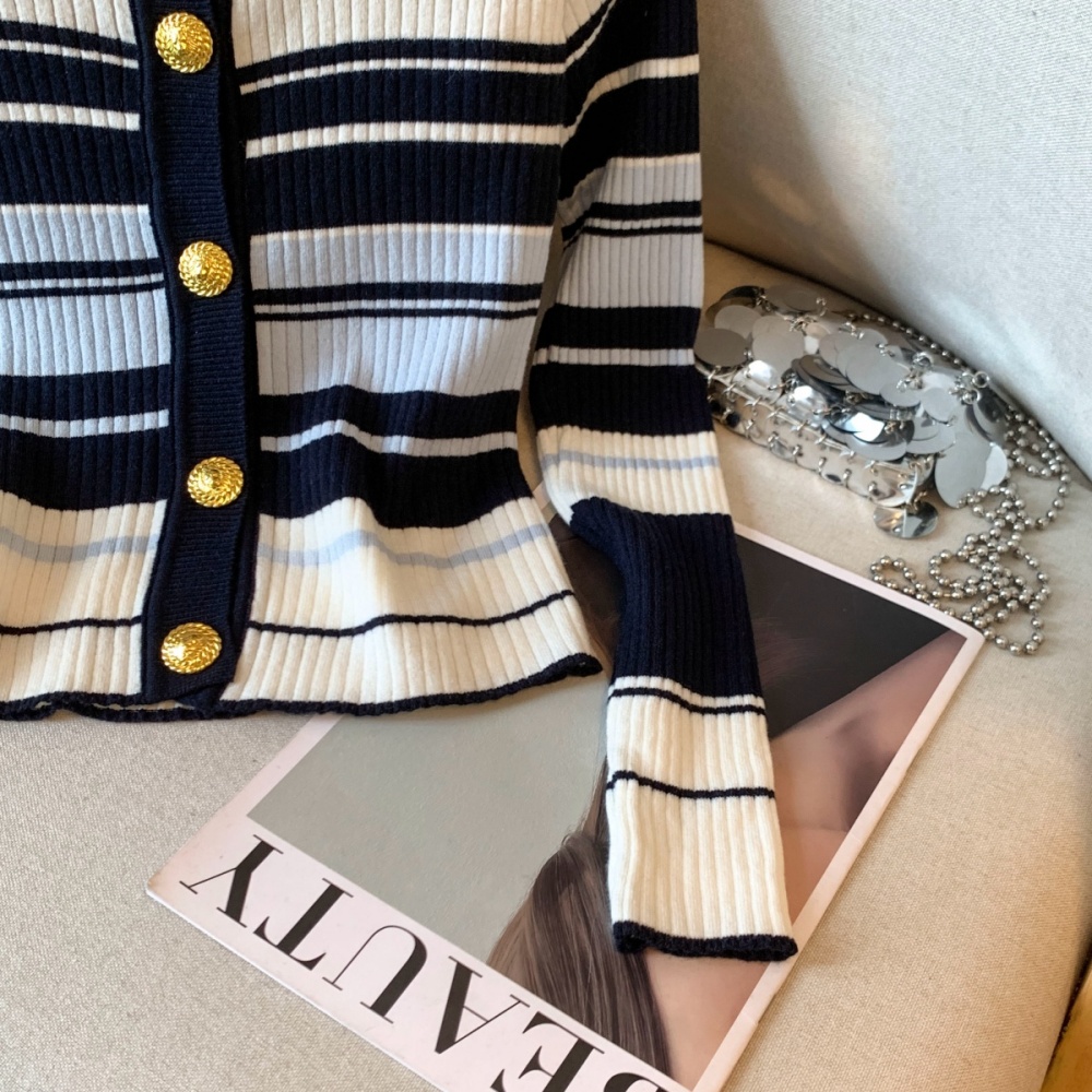 Stripe slim long sleeve sling cardigan a set