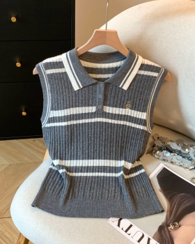 Sleeveless pullover pure sweater all-match stripe tops