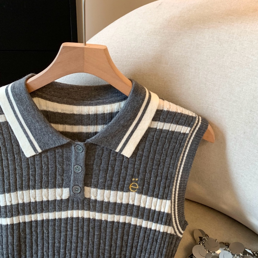 Sleeveless pullover pure sweater all-match stripe tops