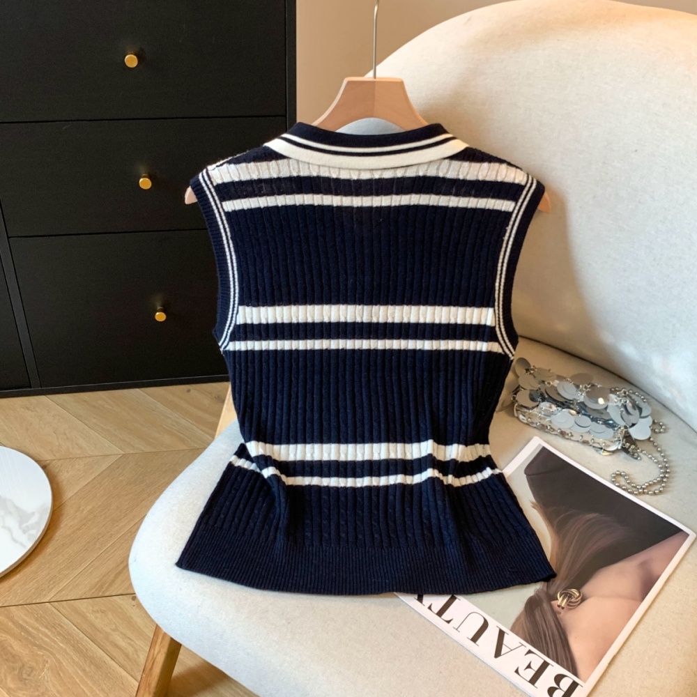 Sleeveless pullover pure sweater all-match stripe tops