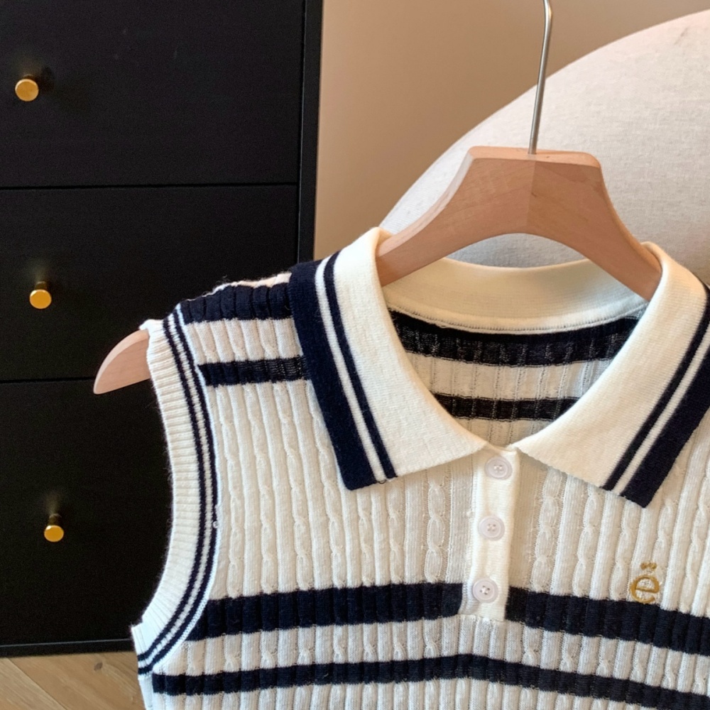 Sleeveless pullover pure sweater all-match stripe tops