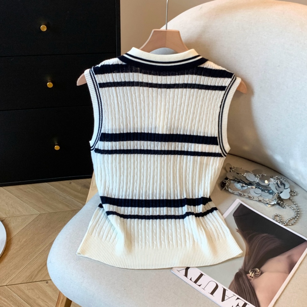 Sleeveless pullover pure sweater all-match stripe tops