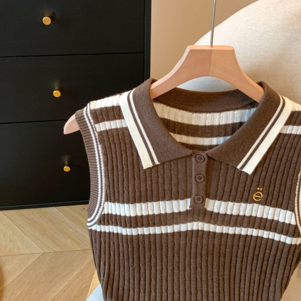 Sleeveless pullover pure sweater all-match stripe tops
