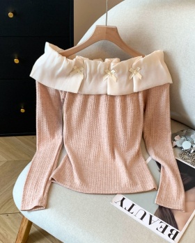 Long sleeve pure tops flat shoulder bottoming shirt