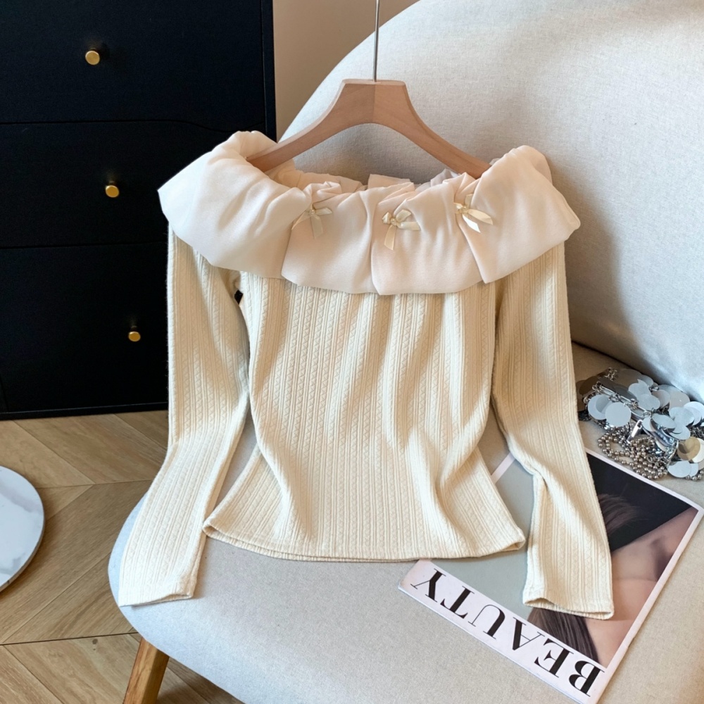 Long sleeve pure tops flat shoulder bottoming shirt