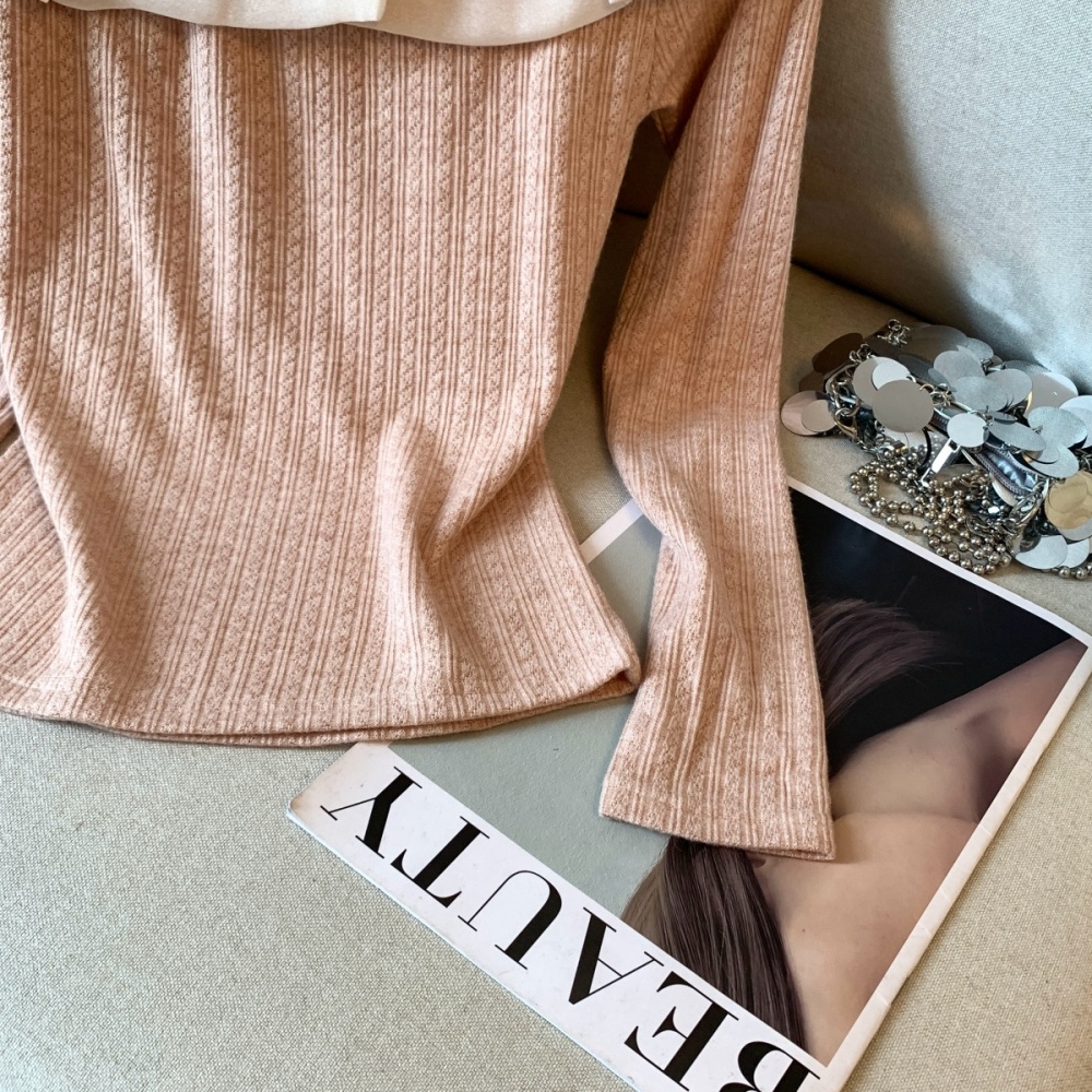 Long sleeve pure tops flat shoulder bottoming shirt