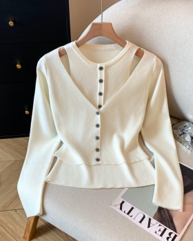 Temperament fashion tops Pseudo-two niche sweater for women