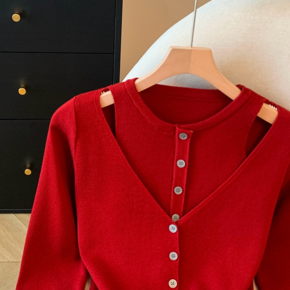 Temperament fashion tops Pseudo-two niche sweater for women