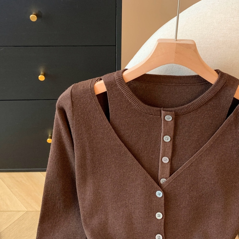 Temperament fashion tops Pseudo-two niche sweater for women