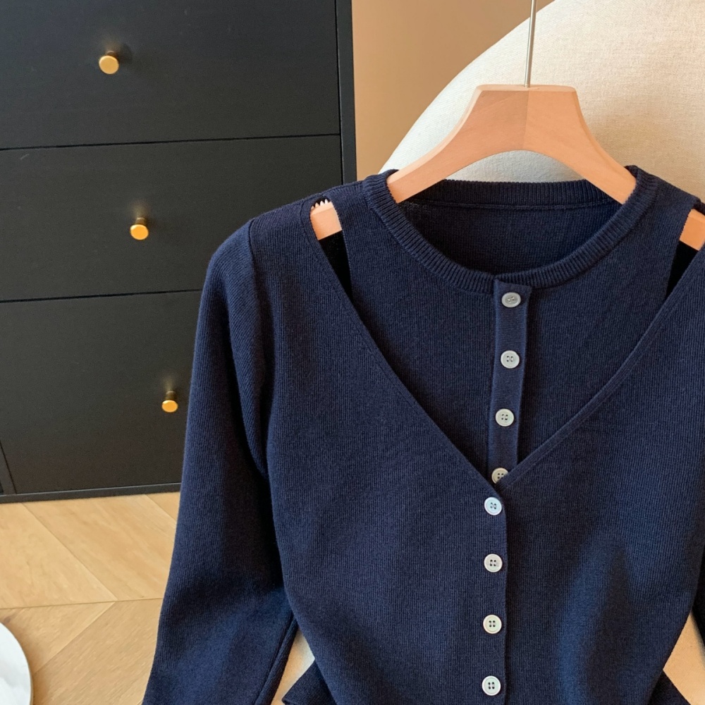 Temperament fashion tops Pseudo-two niche sweater for women