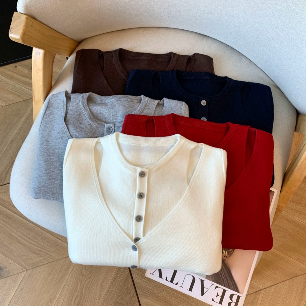 Temperament fashion tops Pseudo-two niche sweater for women