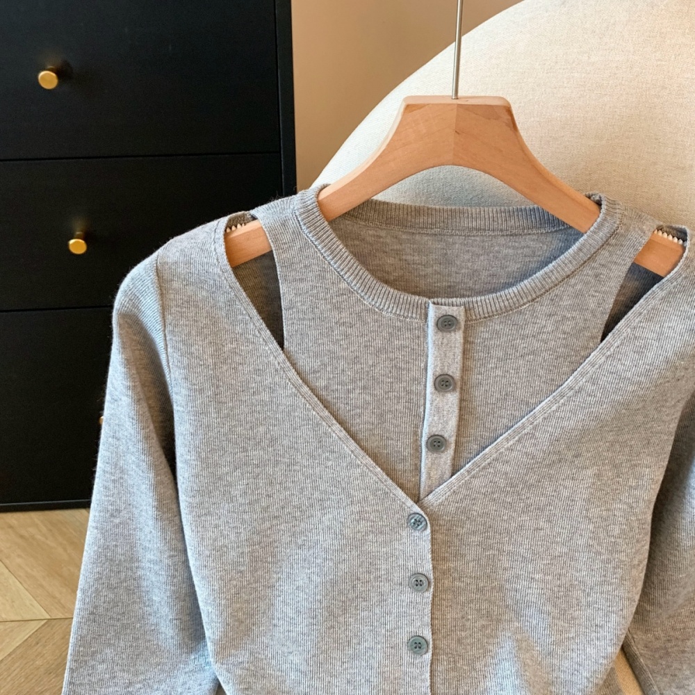 Temperament fashion tops Pseudo-two niche sweater for women