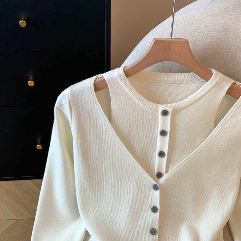 Temperament fashion tops Pseudo-two niche sweater for women