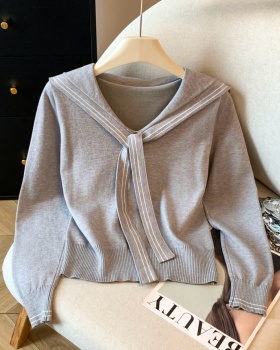 Navy collar enticement tops college style sweater
