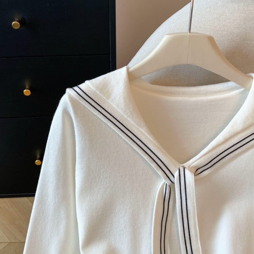 Navy collar enticement tops college style sweater