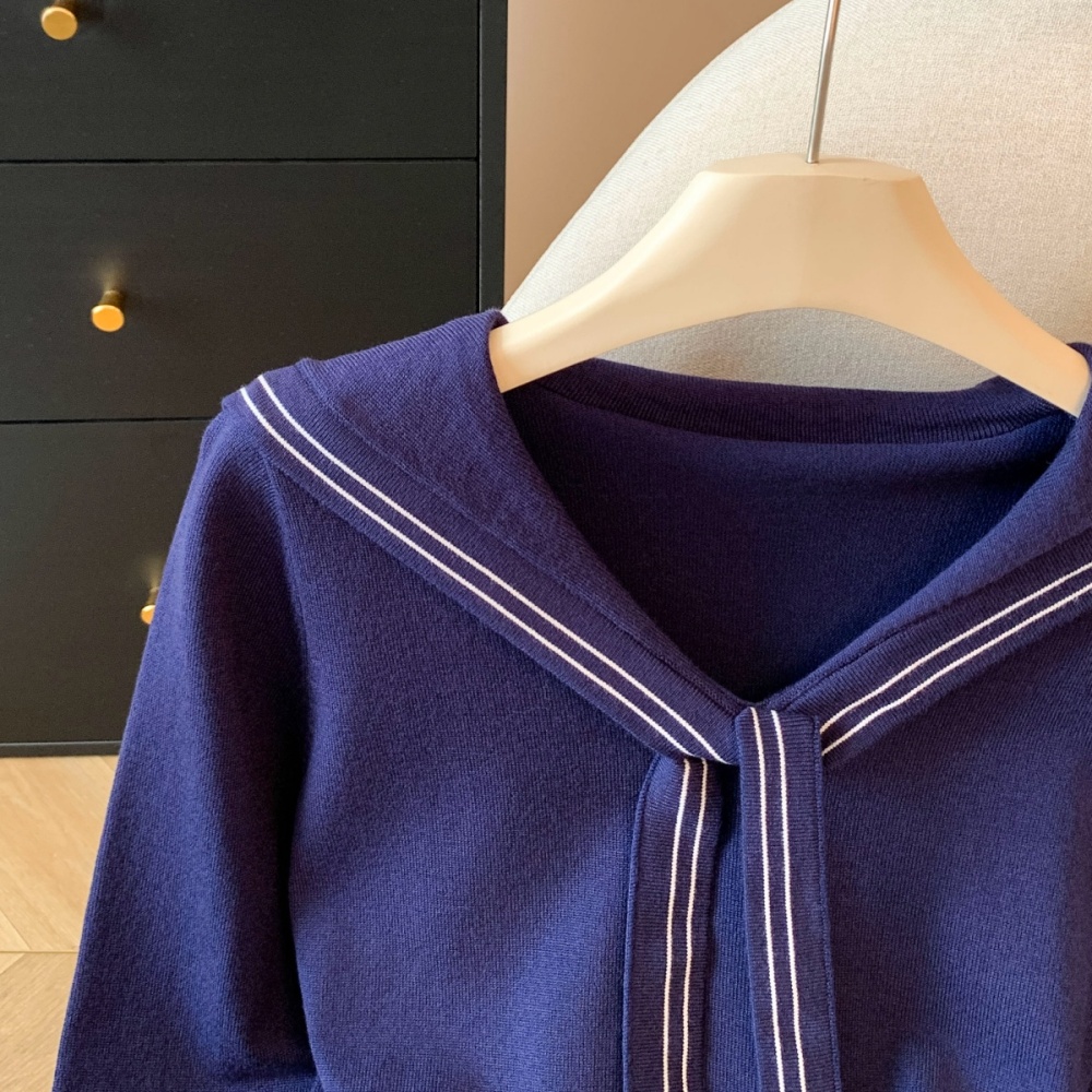 Navy collar enticement tops college style sweater