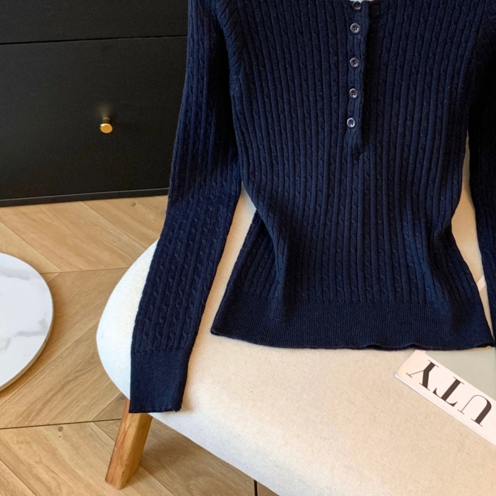 Knitted round neck bottoming shirt thin niche tops for women
